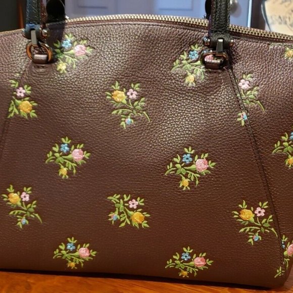 ❤️HTF RARE❤️ COACH CROSS STITCH FLORAL LEATHER PRAIRIE SATCHEL Oxblood - Picture 9 of 13